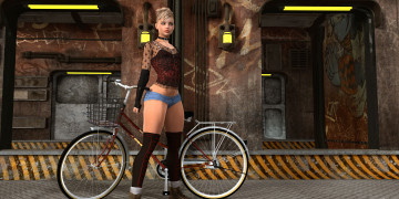 Картинка 3д+графика люди+ people девушка велосипед фон взгляд