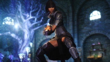 Картинка видео+игры the+elder+scrolls+v +skyrim магия фон взгляд девушка