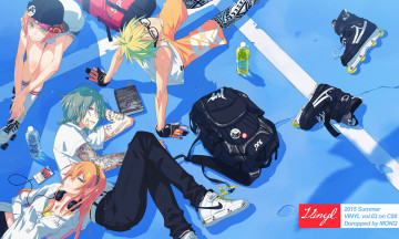 Картинка аниме музыка девушки парни арт monq бутылка телефон наушники тату татуировки ролики