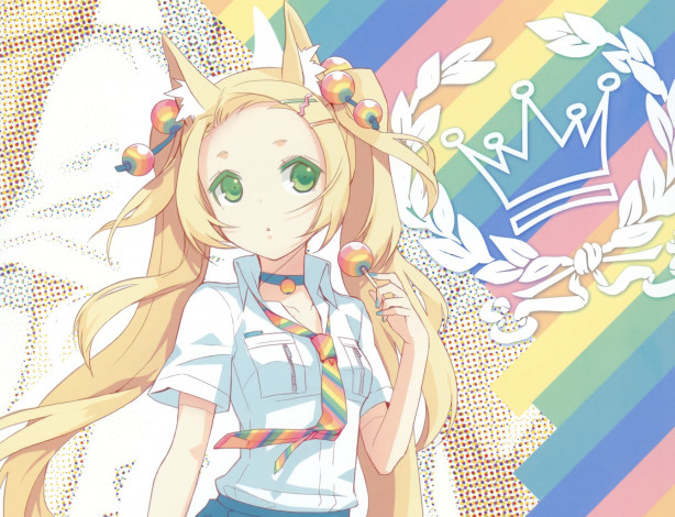 Обои картинки фото аниме, животные,  существа, h2so4, арт, девочка, леденец