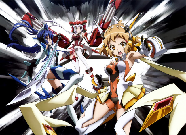 Обои картинки фото аниме, senki zesshou symphogear, меч, девушки, senki, zesshou, symphogear, оружие