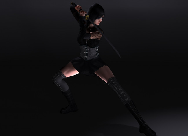 Обои картинки фото 3д графика, фантазия , fantasy, девушка, оружие, фон, взгляд