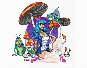 Картинка рисованное комиксы гриб кот тату взгляд фон девушка гусеница