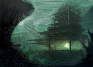 Картинка фэнтези иные+миры +иные+времена подводный мир сооружение