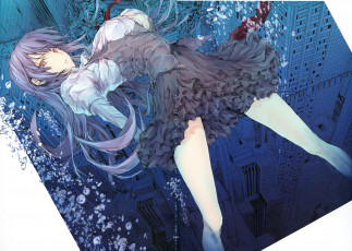 Картинка аниме город +улицы +здания девушка