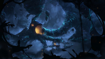 Картинка фэнтези иные+миры +иные+времена иной мир ночь болото свет лодка