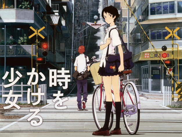 Обои картинки фото the girl who leapt through time, аниме, toki wo kakeru shoujo, взгляд, фон, девушка
