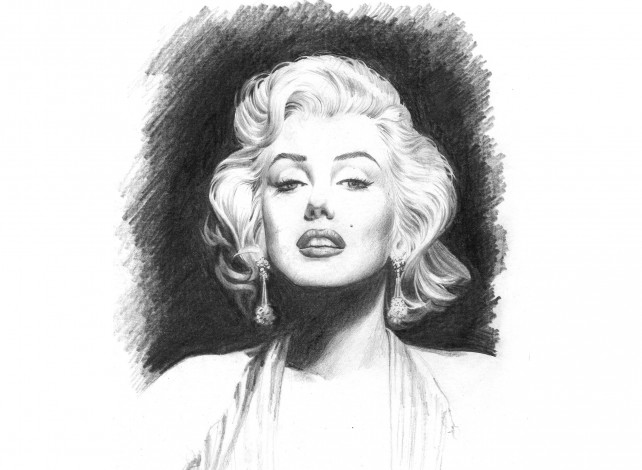 Обои картинки фото marylin monroe, рисованное, люди, взгляд, девушка, фон, родинка