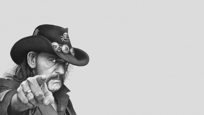 Обои картинки фото lemmi kilmister, рисованное, люди, взгляд, палец, портрет, шляпа, мужчина, фон