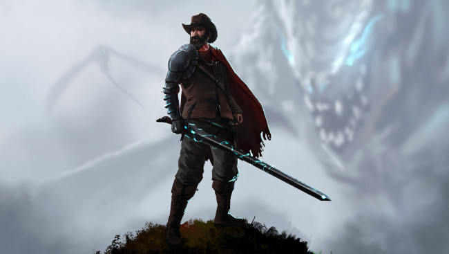 Обои картинки фото фэнтези, люди, иной, мир, воин, ковбой, доспехи, меч