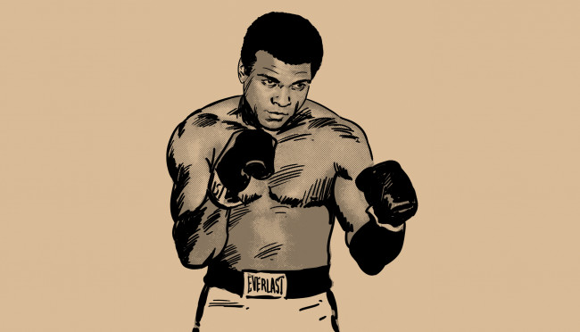 Обои картинки фото muhammad ali, рисованное, люди, перчатки, боксёр, фон, мужчина