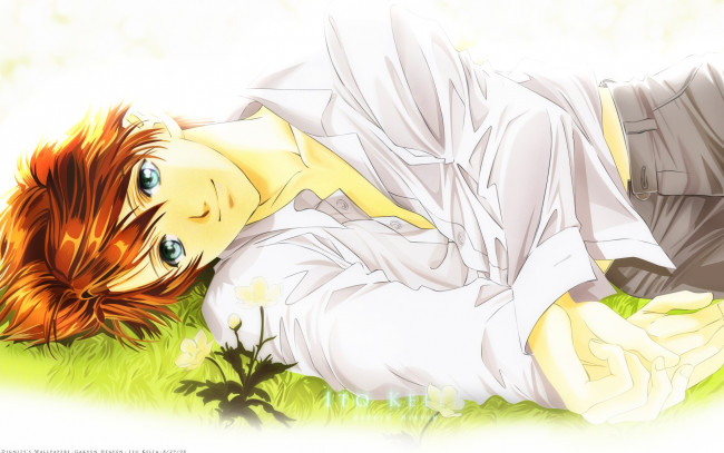 Обои картинки фото gakuen heaven, аниме, фон, взгляд, парень