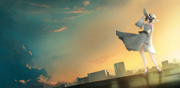 Картинка аниме город +улицы +здания девушка