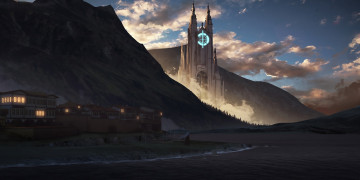 Картинка аниме город +улицы +здания фентези