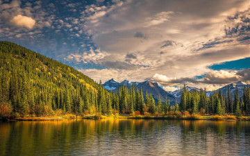 Картинка природа реки озера пейзаж деревья озеро горы закат
