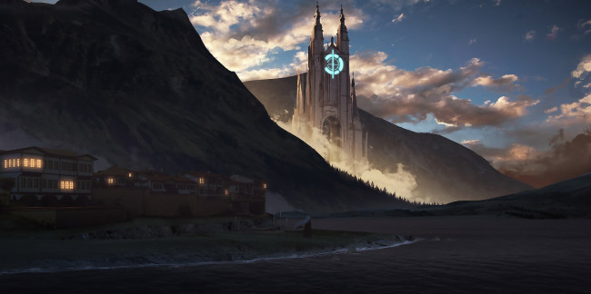 Обои картинки фото аниме, город,  улицы,  здания, фентези