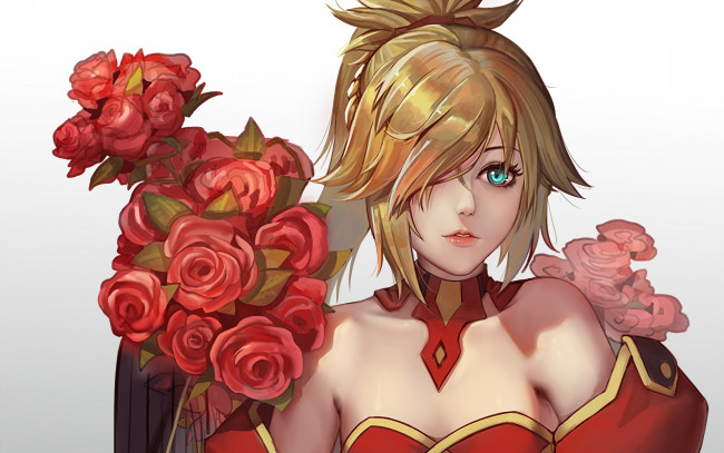 Обои картинки фото аниме, fate, stay night, девушка, взгляд, фон