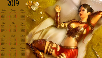 Картинка календари фэнтези воительница девушка calendar 2019 отдых женщина