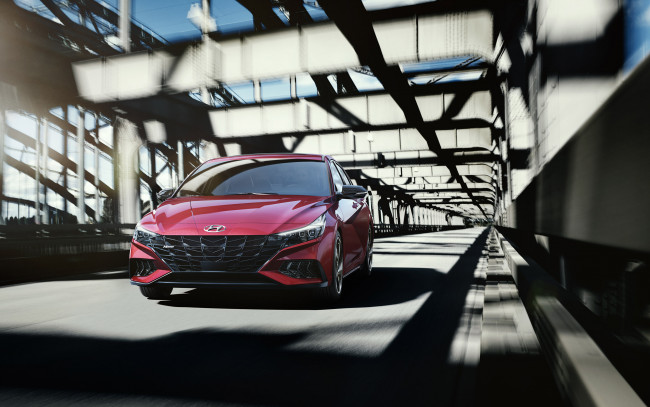 Обои картинки фото 2021 hyundai elantra n-line, автомобили, hyundai, elantra, n, line, 2021, вид, спереди, экстерьер, новый, красный, тюнинг, корейские