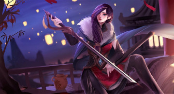 Картинка видео+игры league+of+legends меч ночь балкон город фонарики fiora