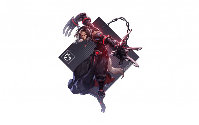 Обои картинки фото фэнтези, роботы,  киборги,  механизмы, парень, киборг, цепь, когти