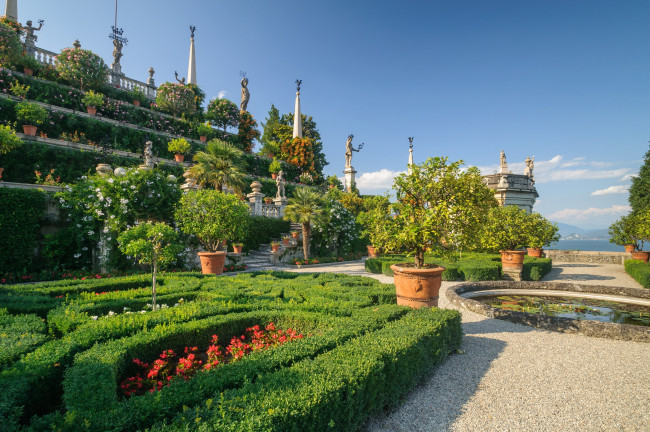 Обои картинки фото природа, парк, клумбы, деревья, кусты