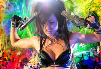 Картинка девушки melisa+mendiny+ kristina+uhrinova брюнетка белье пистолеты перчатки