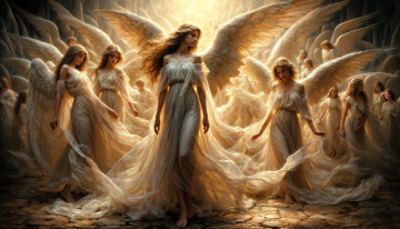 обоя фэнтези, ангелы, девушки, крылья