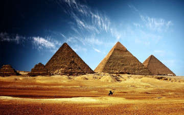 обоя города, - исторические,  архитектурные памятники, пирамиды, египет, небо, облака, бедуин, пески, пустыня