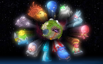 обоя видео игры, clones, планета, космос, существа