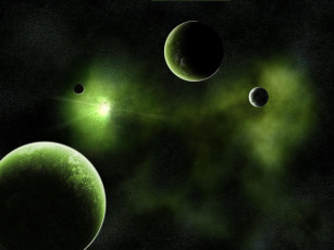 Картинка зеленые планеты космос арт