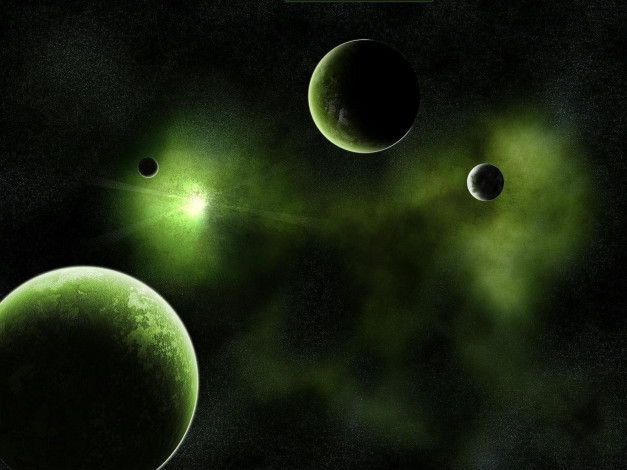 Обои картинки фото зеленые, планеты, космос, арт