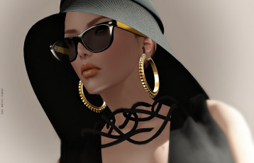 Картинка 3д графика portraits портрет девушка очки шляпа