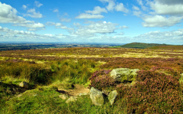 Картинка landscape природа поля овраг поле трава камни