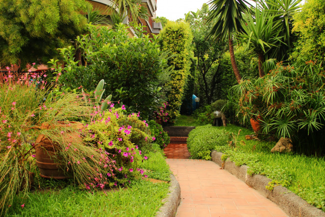 Обои картинки фото италия, сицилия, природа, парк, деревья, кусты, цветы