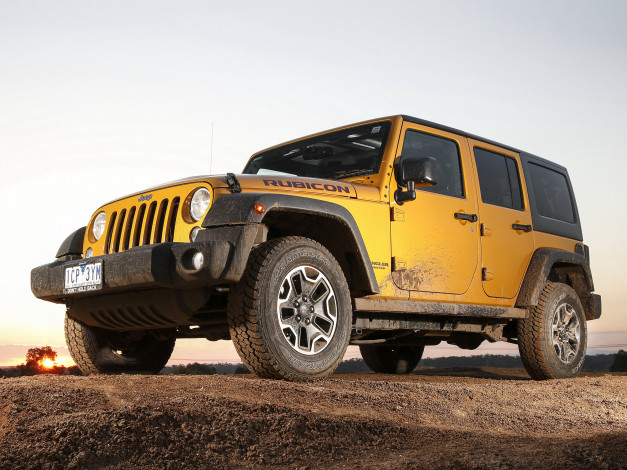 Обои картинки фото автомобили, jeep, au-spec, jk, 2014г, x, rubicon, unlimited, wrangler, желтый