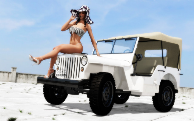 Обои картинки фото автомобили, 3d car&girl, автомобиль, взгляд, девушка
