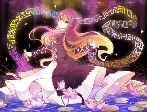 Картинка аниме touhou платье девушка взгляд фон лотосы