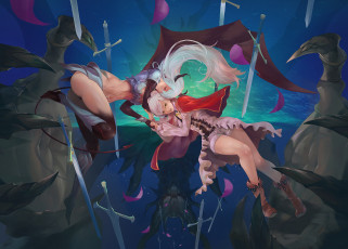 Картинка shingeki+no+bahamut аниме животные +существа johnson zhuang арт девушки мечи монстр shingeki no bahamut amira