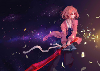 Картинка аниме kyoukai+no+kanata hfp kubiao арт очки ромашки цветы оружие меч девушка kuriyama mirai kyoukai no kanata