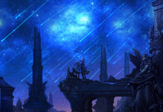 Картинка аниме город +улицы +здания парень персонаж kanan the last story девушка звезды ночь небо mistwalker арт