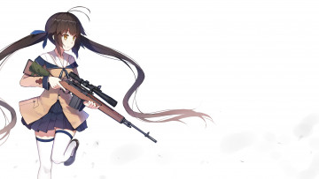 Картинка аниме оружие +техника +технологии девушка взгляд фон