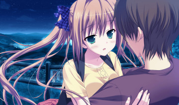 Картинка аниме unknown +другое ночь звезды объятия смущение двое