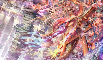 Картинка аниме город +улицы +здания фантастика цветы девушка арт afraco