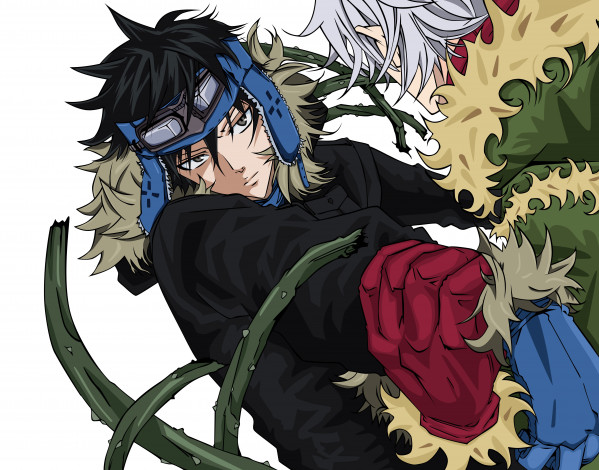 Обои картинки фото аниме, karneval, очки, растение, парень, вектор, арт, шипы