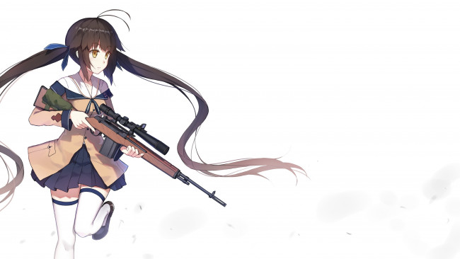 Обои картинки фото аниме, оружие,  техника,  технологии, девушка, взгляд, фон