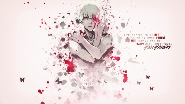 Обои картинки фото аниме, tokyo ghoul, токийский, гуль, tokyo, ghoul, парень, белые, волосы, кровь, канеки, кен, kaneki, ken