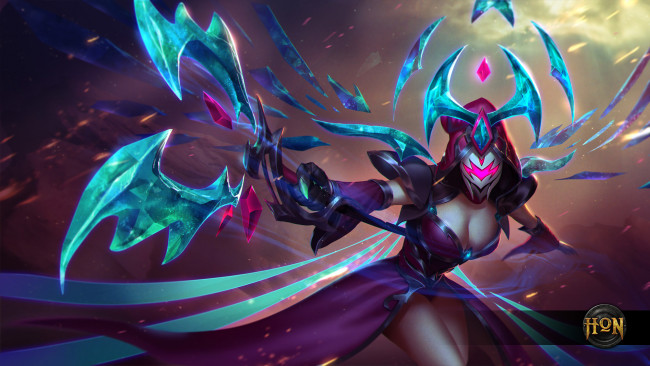 Обои картинки фото видео игры, heroes of newerth, riftwalker, heroes, of, newerth, девушка, маска, hon, посох, paragon, opal