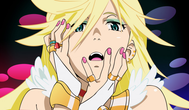 Обои картинки фото аниме, panty & stocking with garterbelt, девушка, взгляд, фон