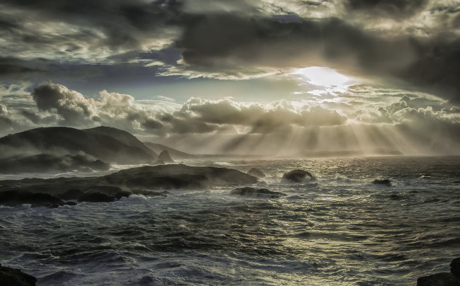 Обои картинки фото природа, восходы, закаты, солнце, море, небо, лучи